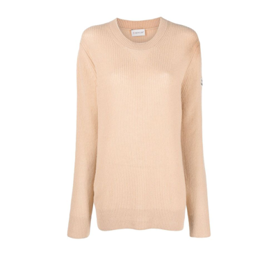 Shop Moncler Neutral Logo Patch Wool Sweater - Women's - Cashmere/virgin Wool In Neutrals