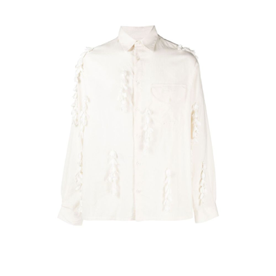 Shop Jacquemus Neutral Le Chemise Mazzolu Flower Appliqué Shirt In White
