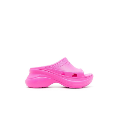 Shop Balenciaga X Crocs Pink Rubber Slides