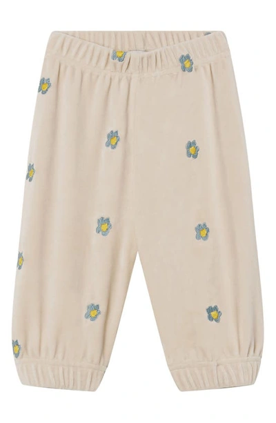 Shop Stella Mccartney Floral Embroidered Velour Joggers In Beige