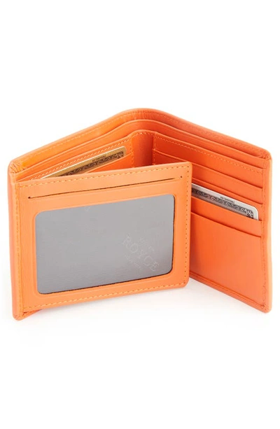 Shop Royce New York Personalized Rfid Leather Trifold Wallet In Orange- Gold Foil