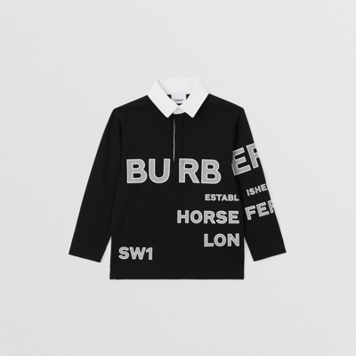 Shop Burberry Childrens Long-sleeve Horseferry Print Cotton Polo Shirt In Black