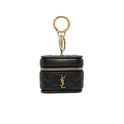 Shop Saint Laurent Black Gaby Padded Leather Airpods Case