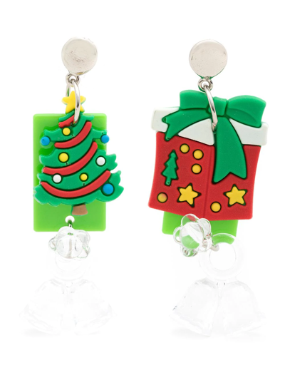 Shop Amir Slama Christmas-motif Asymmetric Earrings In Green