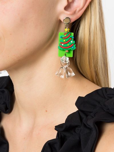 Shop Amir Slama Christmas-motif Asymmetric Earrings In Green