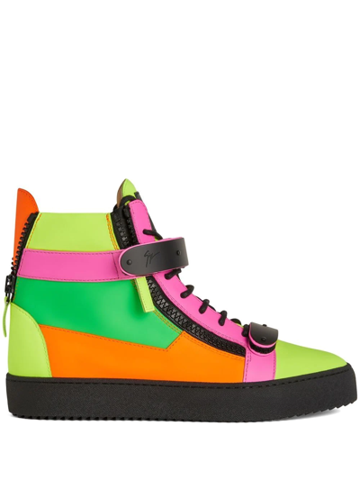 Shop Giuseppe Zanotti Coby Colour-block High-top Sneakers In Multicolour