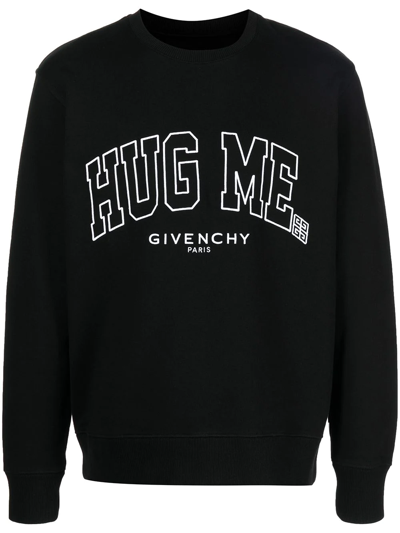 Givenchy Embroidered-slogan Cotton Sweatshirt In Schwarz