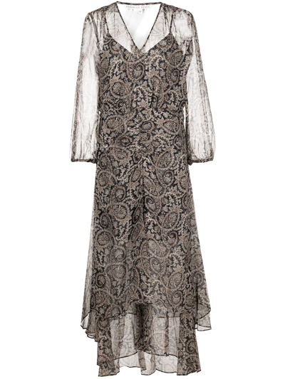 Shop Veronica Beard Paisley-print Layered Silk Dress In Nude