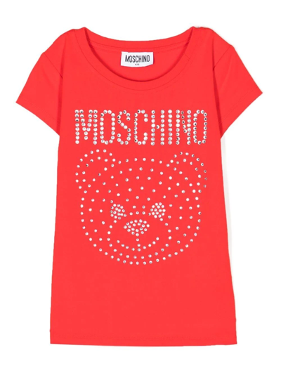 Shop Moschino Teddy Bear Crystal-logo T-shirt In Red