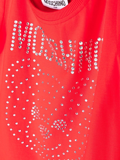 Shop Moschino Teddy Bear Crystal-logo T-shirt In Red