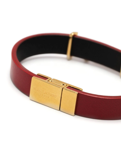 Shop Saint Laurent Logo-engraved Leather Bracelet In Red