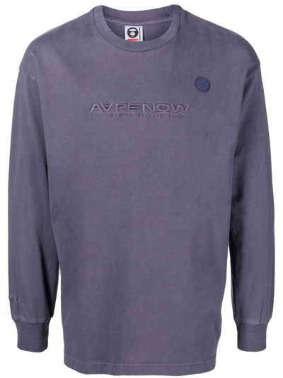 Shop Aape By A Bathing Ape Logo-embroidered Long-sleeved T-shirt In Grau
