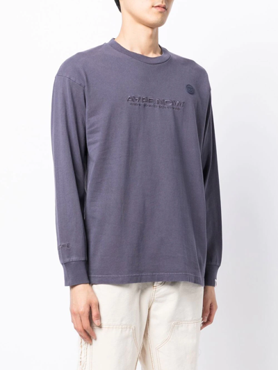Shop Aape By A Bathing Ape Logo-embroidered Long-sleeved T-shirt In Grau