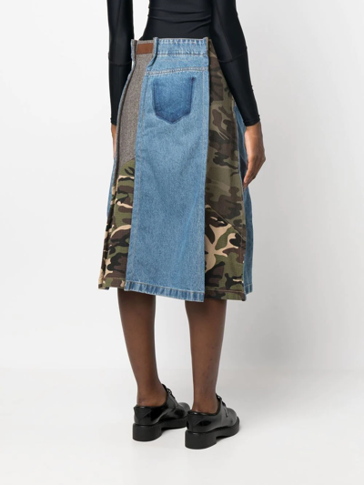 Shop Andersson Bell Patchwork Denim Midi Skirt In Blau