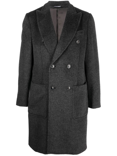 Shop Emporio Armani Double-breasted Virgin-wool Coat In Grau