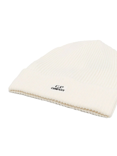 Shop C.p. Company Logo-embroidered Ribbed-knit Beanie In Weiss