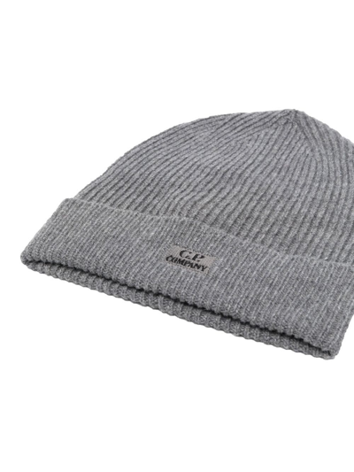 Shop C.p. Company Logo-embroidered Ribbed-knit Beanie In Grau