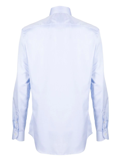 Shop Xacus Long-sleeve Cotton Shirt In Blau