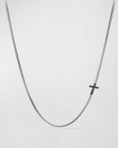 Shop David Yurman Men's Streamline Cross Necklace With Black Diamonds In Silver, 3.6mm