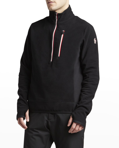 Shop Moncler Men's Quarter-zip Fleece Sweatshirt In Black