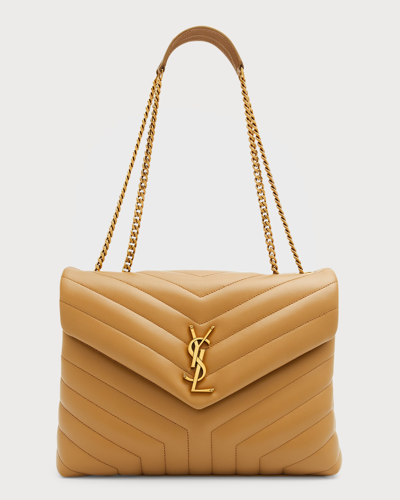 Shop Saint Laurent Loulou Medium Ysl Shoulder Bag In Quilted Leather In Natural Tan