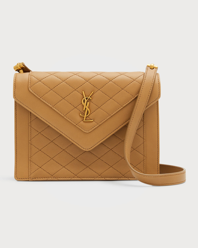 Shop Saint Laurent Gaby Mini Ysl Quilted Leather Satchel Bag In Natural Tan