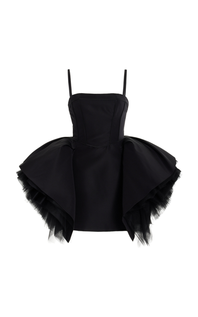 Shop Carolina Herrera Corsetted Hip-detailed Silk Faille Mini Dress In Black