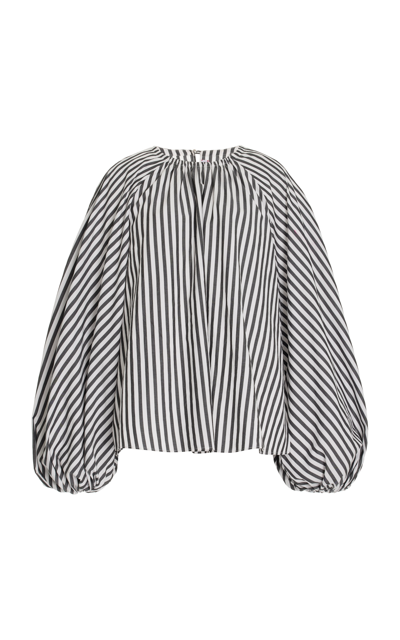 Shop Carolina Herrera Women's Bias Striped Cotton Blouse In Multi