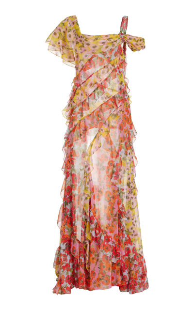 Shop Carolina Herrera Women's Ruffled Silk Chiffon Maxi Dress In Print