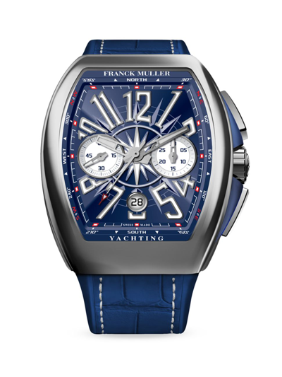 Shop Franck Muller Men's Vanguard Yachting Stainless Steel Alligator & Rubber Strap Chronograph Watch In Navy