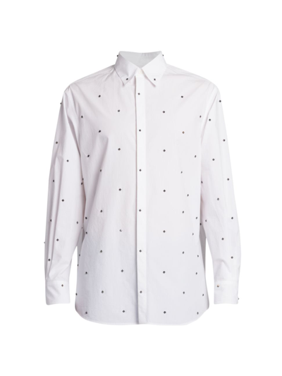 Shop Valentino Men's Rockstud Button-up Shirt In Bianoco