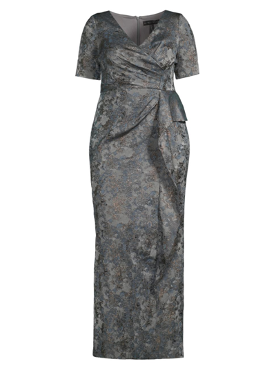 Shop Aidan Mattox Women's Plus Size Floral Faux-wrap Gown In Slate