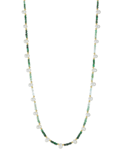 Shop Jia Jia Women's 14k Yellow Gold, Emerald, & Pearl Long Necklace In Green