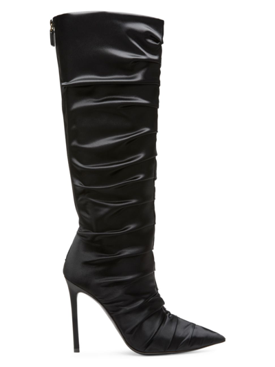 Shop Stuart Weitzman Women's Stuart Ruche 100 Satin Tall Boots In Black