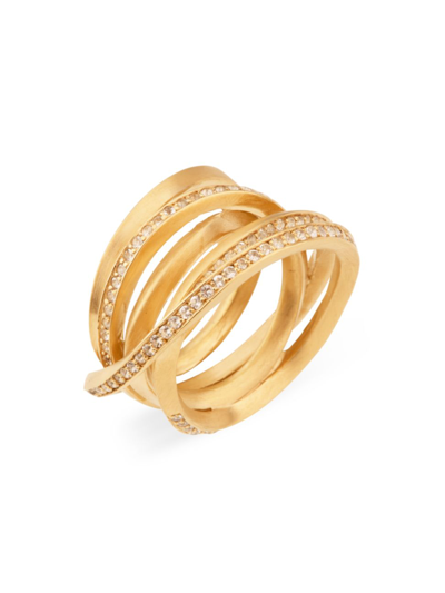 Shop Completed Works Women's Suburbs The Murmur Of False Idols 14k Gold-plate & White Topaz Ring In Yellow Gold