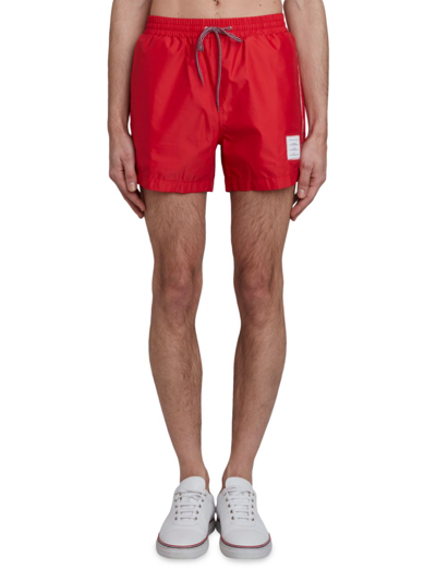 Shop Thom Browne Men's Stretch Nylon Swim Shorts In Red