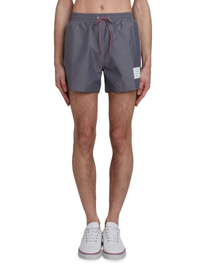 Shop Thom Browne Men's Stretch Nylon Swim Shorts In Grey