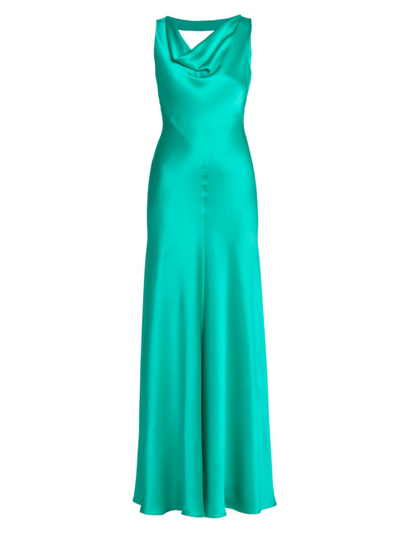 Shop Alberta Ferretti Women's Satin Sleeveless Gown In Green