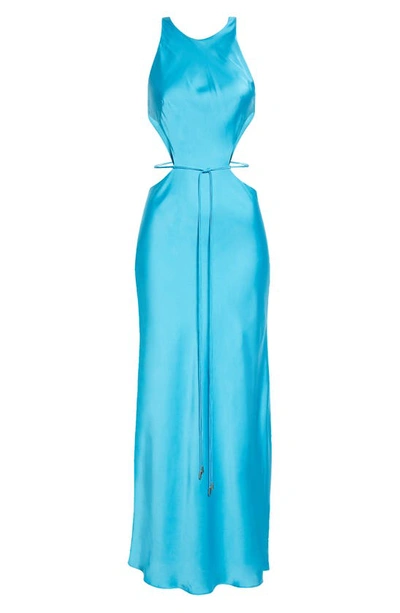 Shop Alexis Lune Cutout Satin Midi Dress In Sapphire