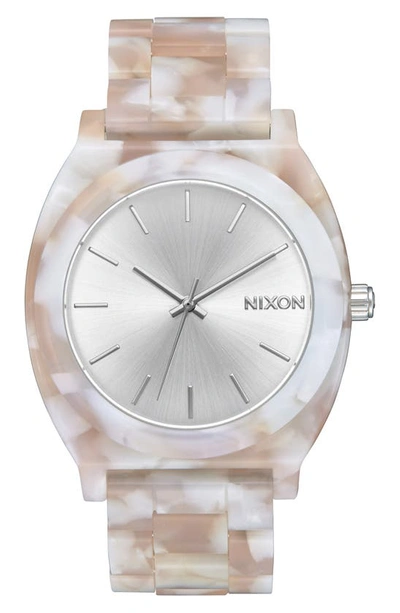 Shop Nixon The Time Teller Acetate Bracelet Watch, 40mm In Pink Multi/ Silver