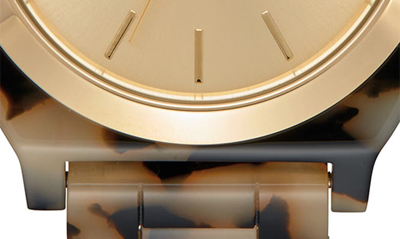 Shop Nixon The Time Teller Acetate Bracelet Watch, 40mm In Cream Tortoise/ Rose Gold