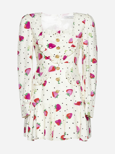 Shop Alessandra Rich Strawberry Print Silk Mini Dress