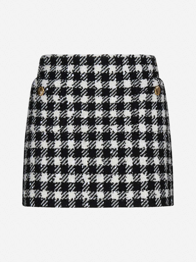 Shop Alessandra Rich Vichy Wool-blend Tweed Miniskirt