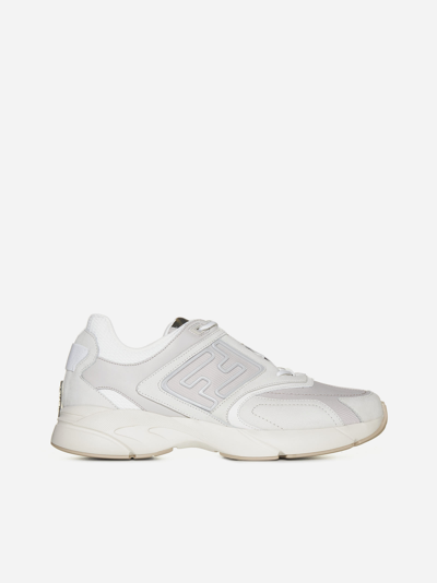 Shop Fendi Faster Leather And Mesh Sneakers