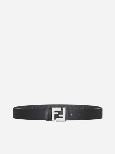 Shop Fendi Leather And Ff Fabric Reversible Belt