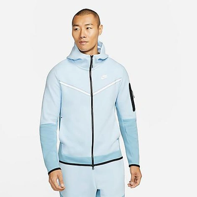 Shop Nike Men's Sportswear Tech Fleece Taped Full-zip Hoodie In Celestine Blue/worn Blue/white