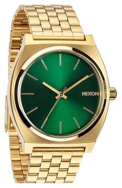Shop Nixon The Time Teller Watch, 37mm In Gold/ Green