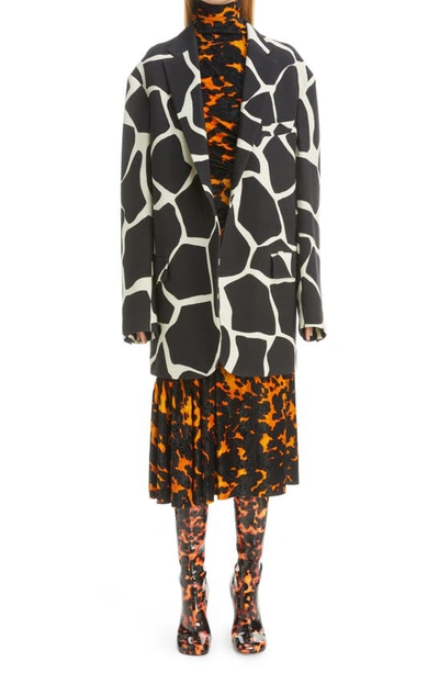 Dries Van Noten Giraffe Print Wool Crepe Blazer In Black 900
