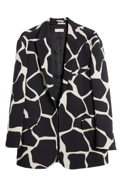 Dries Van Noten Giraffe Print Wool Crepe Blazer In Black 900