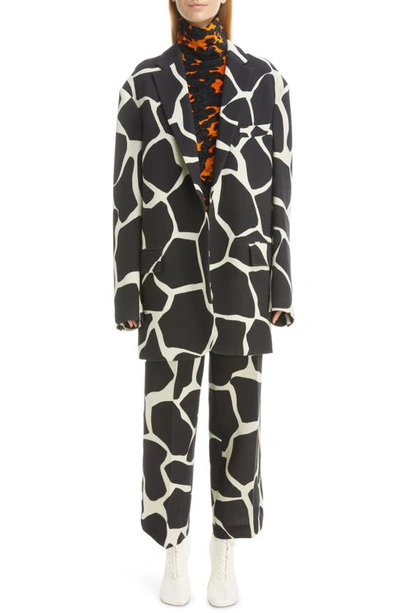 Dries Van Noten Giraffe Print Wool Crepe Blazer In Black 900